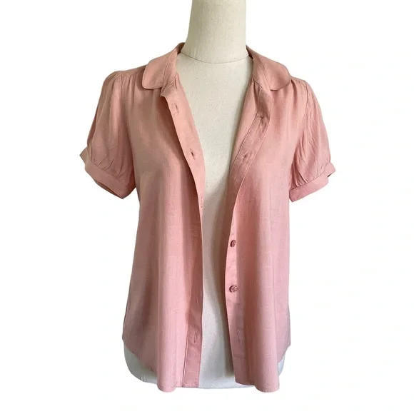 PRINCESS HIGHWAY Sz8 Peach puff sleeve button down collared top - Picture 7 of 10